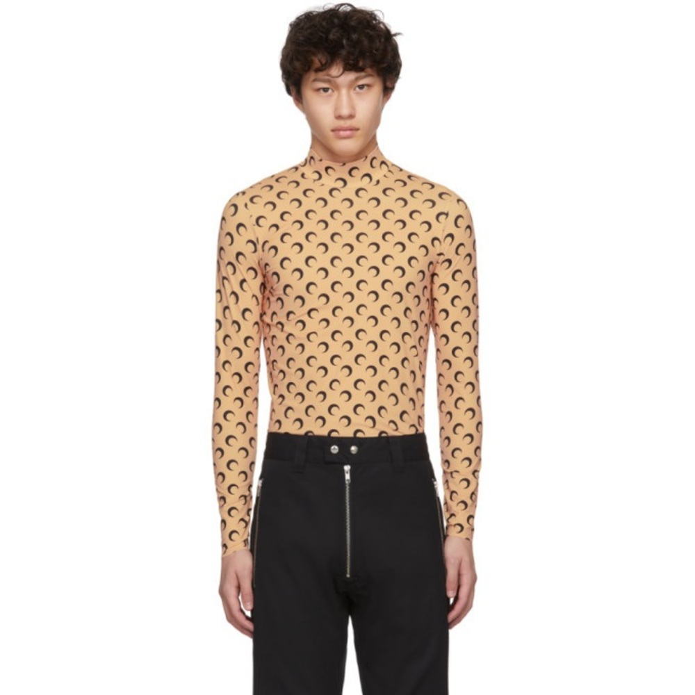 Marine Serre All Over Moon Second Skin Turtleneck Top Tan Large NWT! $430